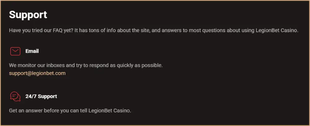 LegionBet Casino Support